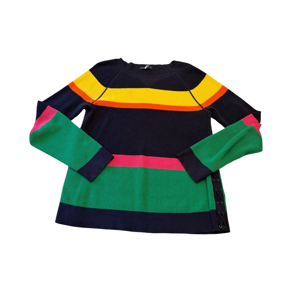 Lauren Jeans Co Ralph Lauren Woman's L Striped Waffle Knit Sweater Preppy Vtg‎